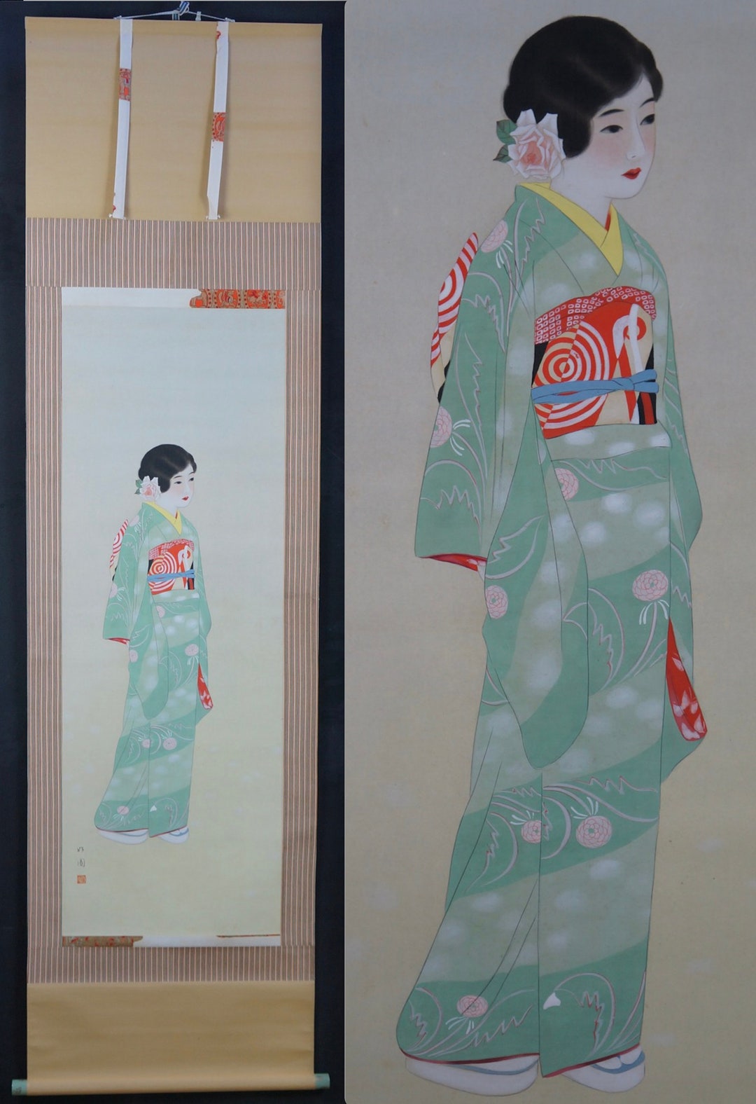 日本の着物少女の絵巻物 美人画 1930年代 - Etsy 日本