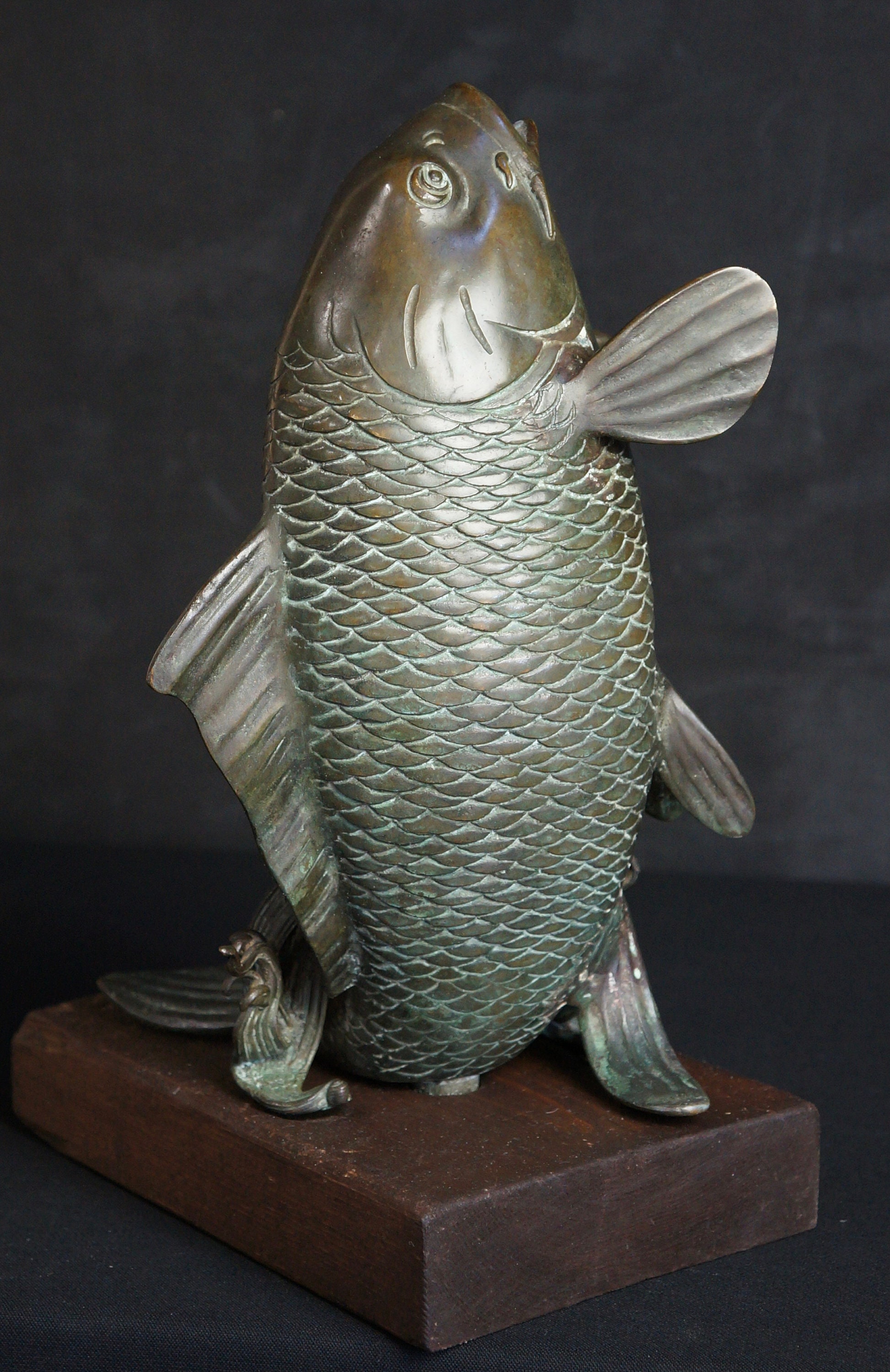 Antique Japan Bronze Koi Carp Sculpture Fountain 1880 Meiji Lost