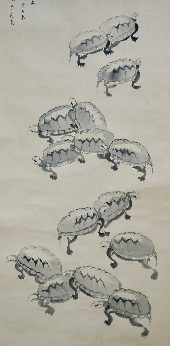 日本 亀亀絵 掛軸 1940年 墨絵 - Etsy 日本