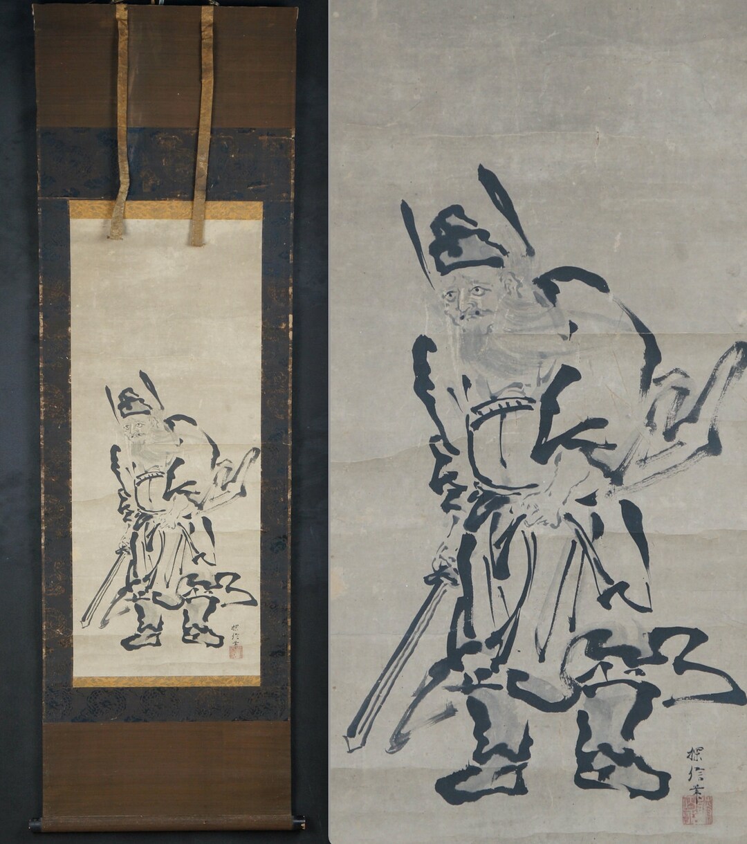 日本アンティーク 掛け軸 書記 1680年 江戸墨絵掛軸 - Etsy 日本