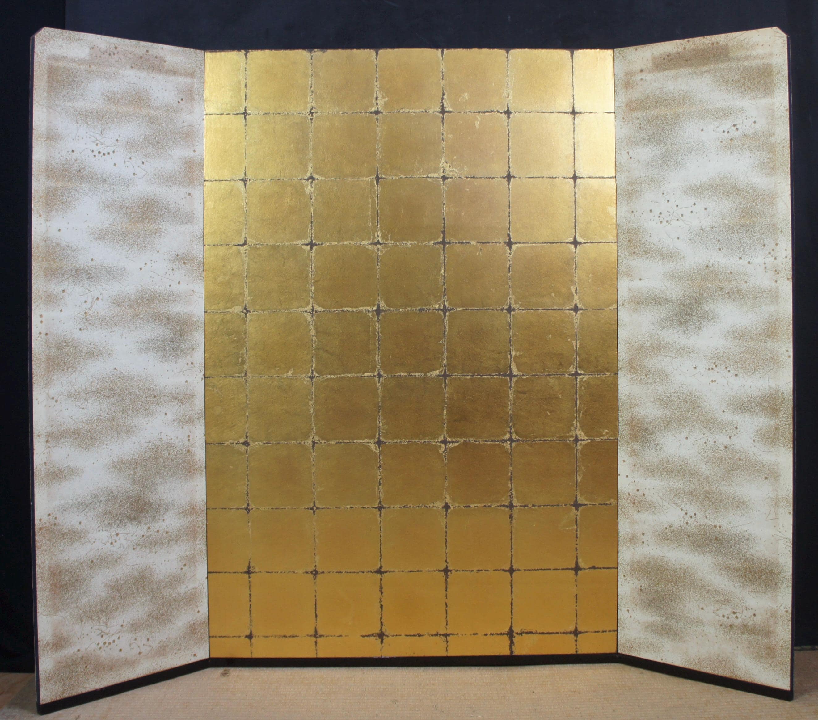 Minimalist Japan gold and silver Byobu wind screen Zen folding panel 1970