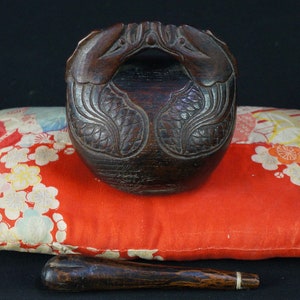 Antique Japan Buddhist Mokugyo chanting wood bell 1900 hand carving