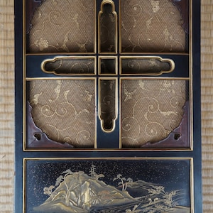 Japan lacquered wood window opening architecture 1800&#39;s Japanese fine art