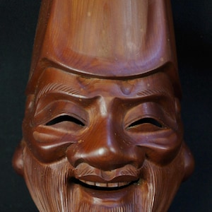 Japanese Fortune God Mask Takayama Wood carving 1970 Shichifikujin