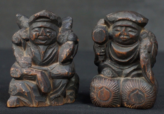 アンティーク 日本製 神道 木彫り 1880年 恵比寿 大黒様 - Etsy 日本