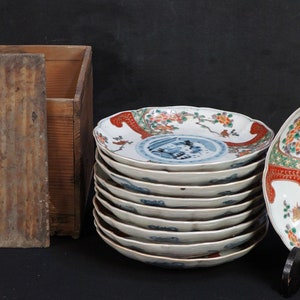Antique Sushi plates Japan Imari kiln art 1800s hand made craft