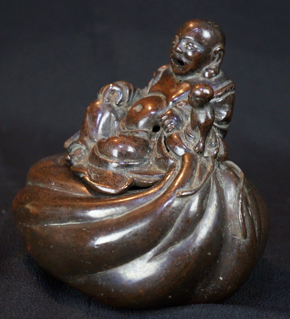 Antique Hotei bronze Koro statue Japan sculpture 1700s Etsy