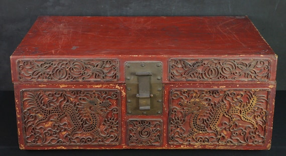 Japan Chest Tansu Wood and Leather Antique craft 1900 Interior