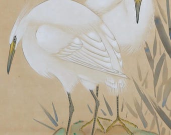 池の中の鷺鳥 ミニマリスト 江戸水墨画 1950年 - Etsy 日本