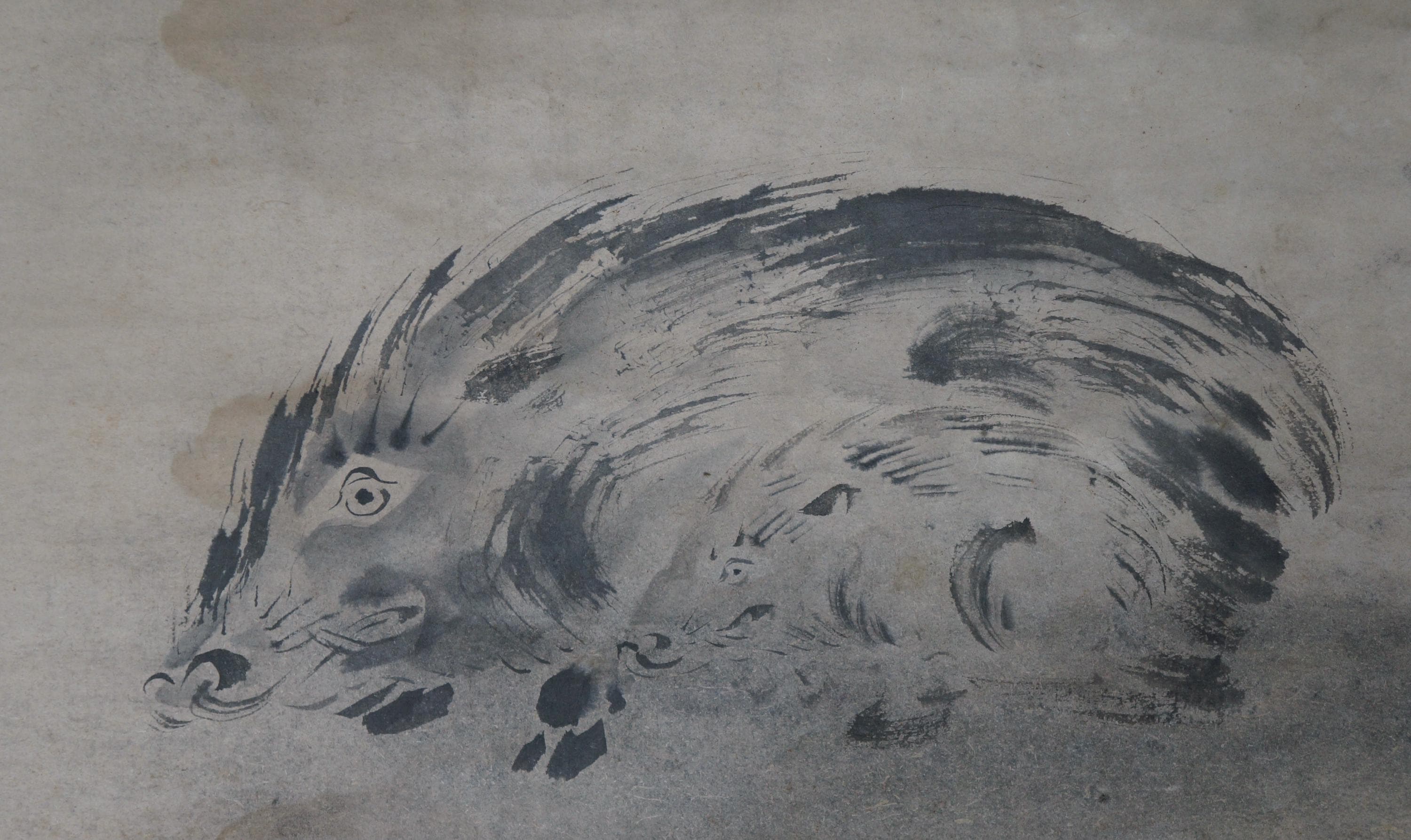 Japan Ink Art Inushishi Wild Boar 1839 Sumi-e Technique Hand