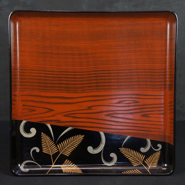 grand plateau vintage en bois, laqué japonais, fabriqué par Dai des années 1950, Wajima.