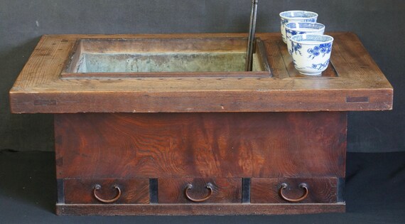 Antique Nagahibachi Rural Japan Tea Making Cabinet 1900 Furniture