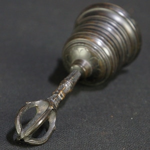 Antique Japan Buddhist monk chanting bronze bell 1800s Zen temple