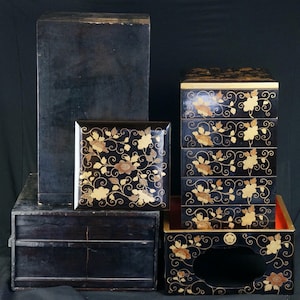 Antique Jyubako Japan lacquered ceremonial food box 1872 Japan craft
