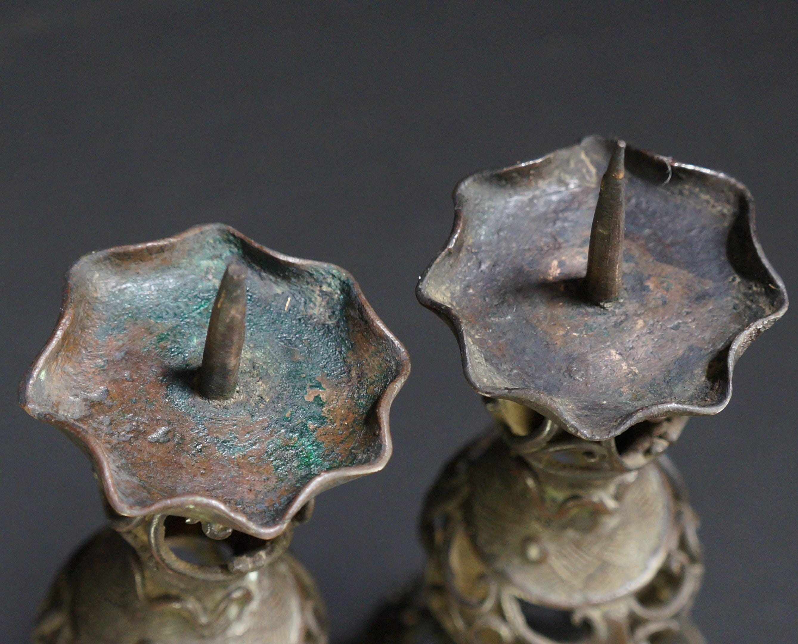 Antique Japanese Beppuzaiku Bronze Candle Stand Sculpture 1750