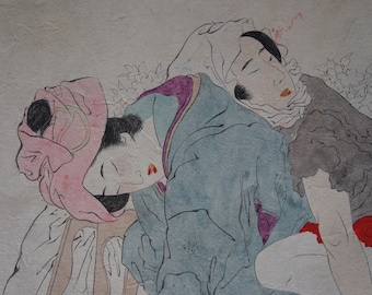 春画  アンティーク  絵画 日本画 春画 1880年代 アンティーク 日本のエロチックなアート