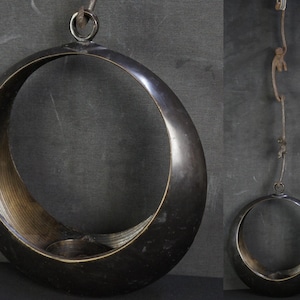 Japan Bronze Ikebana hängende Mond Vase japanischer Garten 1970er Handwerk