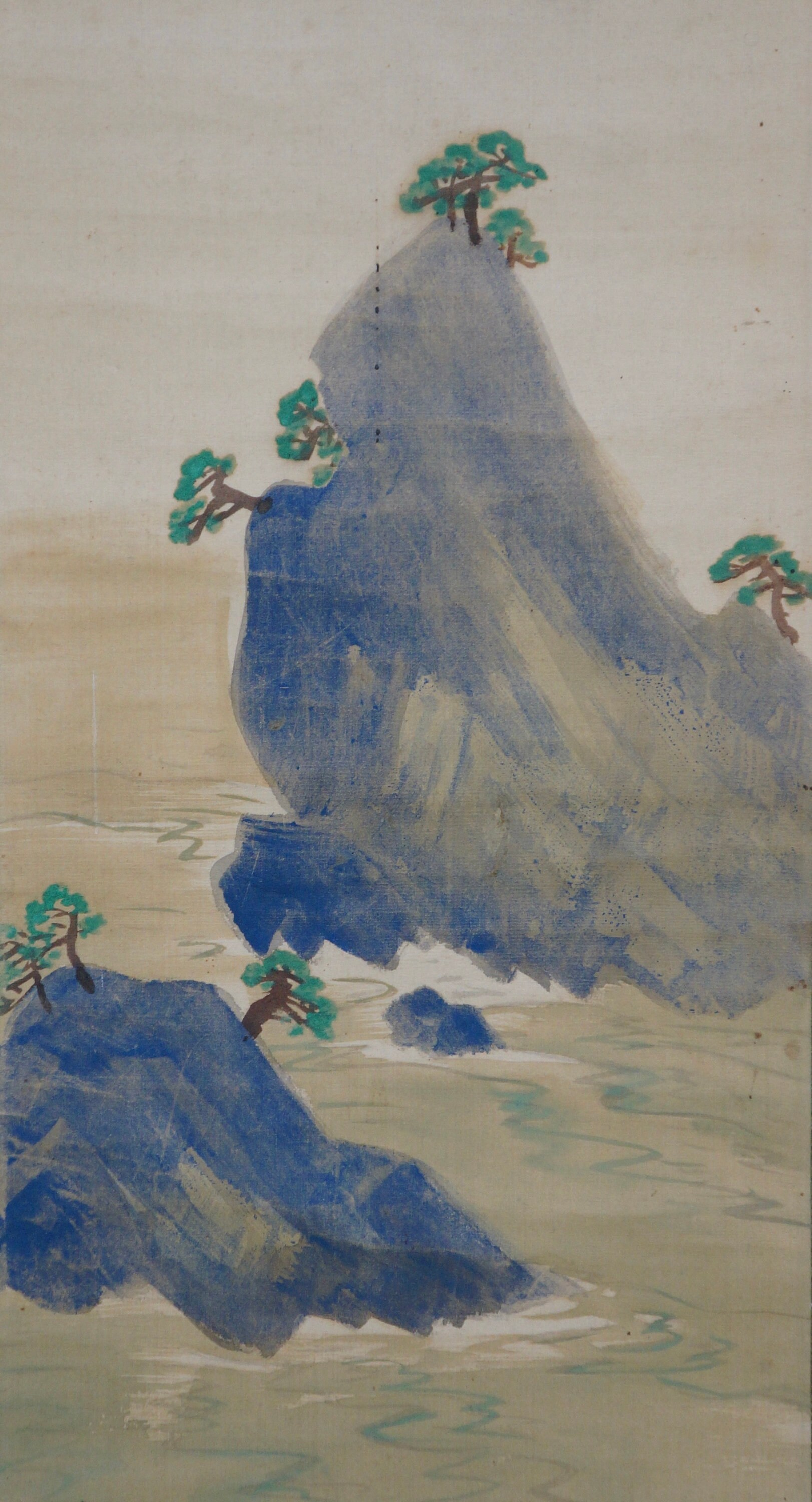 Antique Japan Ink Zen Twin Scrolls Landscape 1900 sumi-e Art