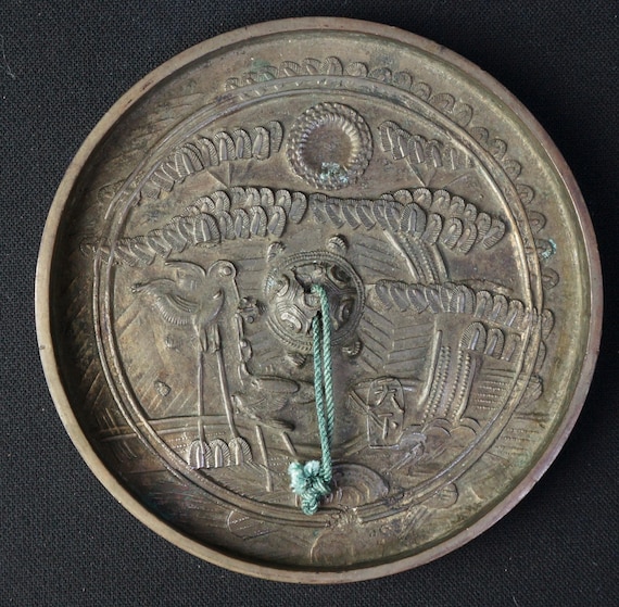 Antique Japanese Bronze Mirror Kagami 1800 Lost Wax Craft