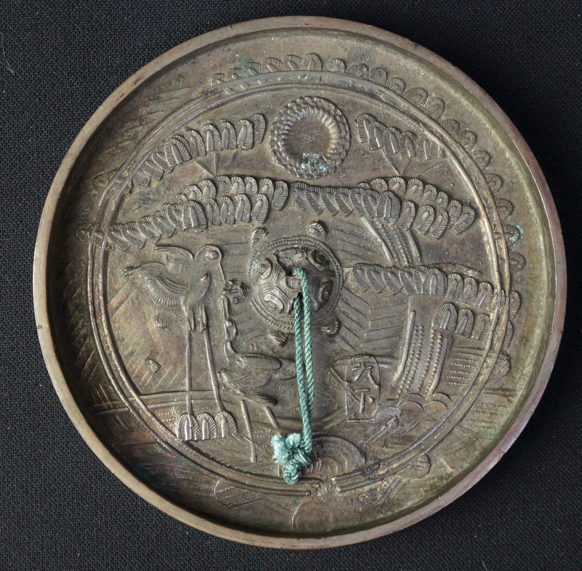 Antique Japanese Bronze Mirror Kagami 1800 Lost Wax Craft