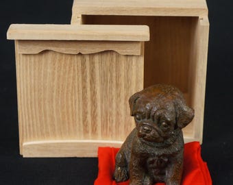 日本のブロンズミニチュア彫刻 子犬 1900年 ロストワックスハンマー