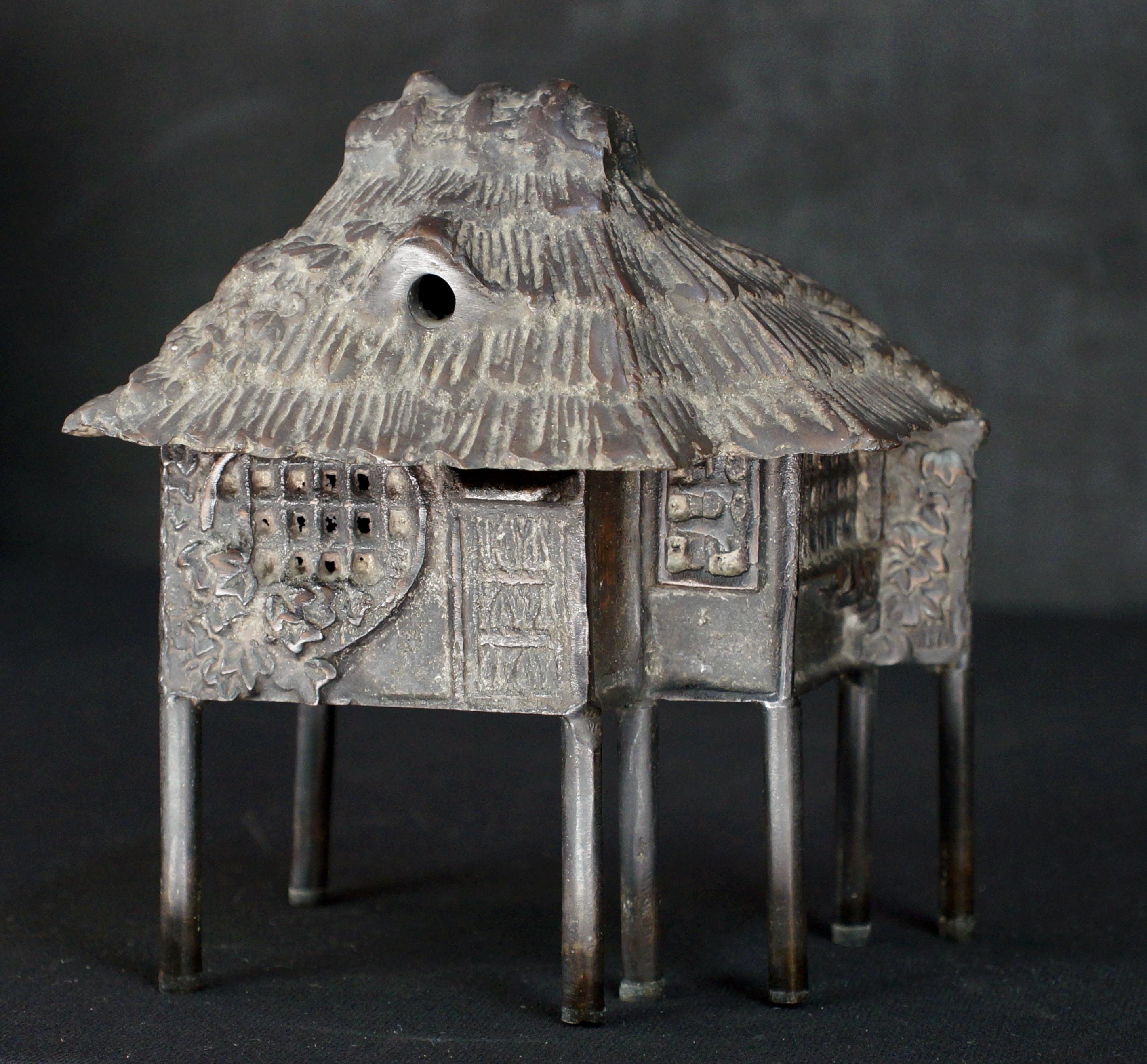 Japan Bronze Kuzuya Koro Censer Rural Chashitsu Sculpture 1950