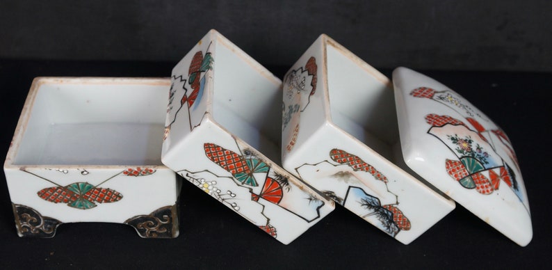 Japan vintage ceramic Bento food box 1930s kiln handcraft image 6