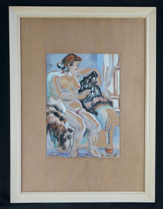 Japanese watercolor painting on paper 1930 Japan nudo art composition
