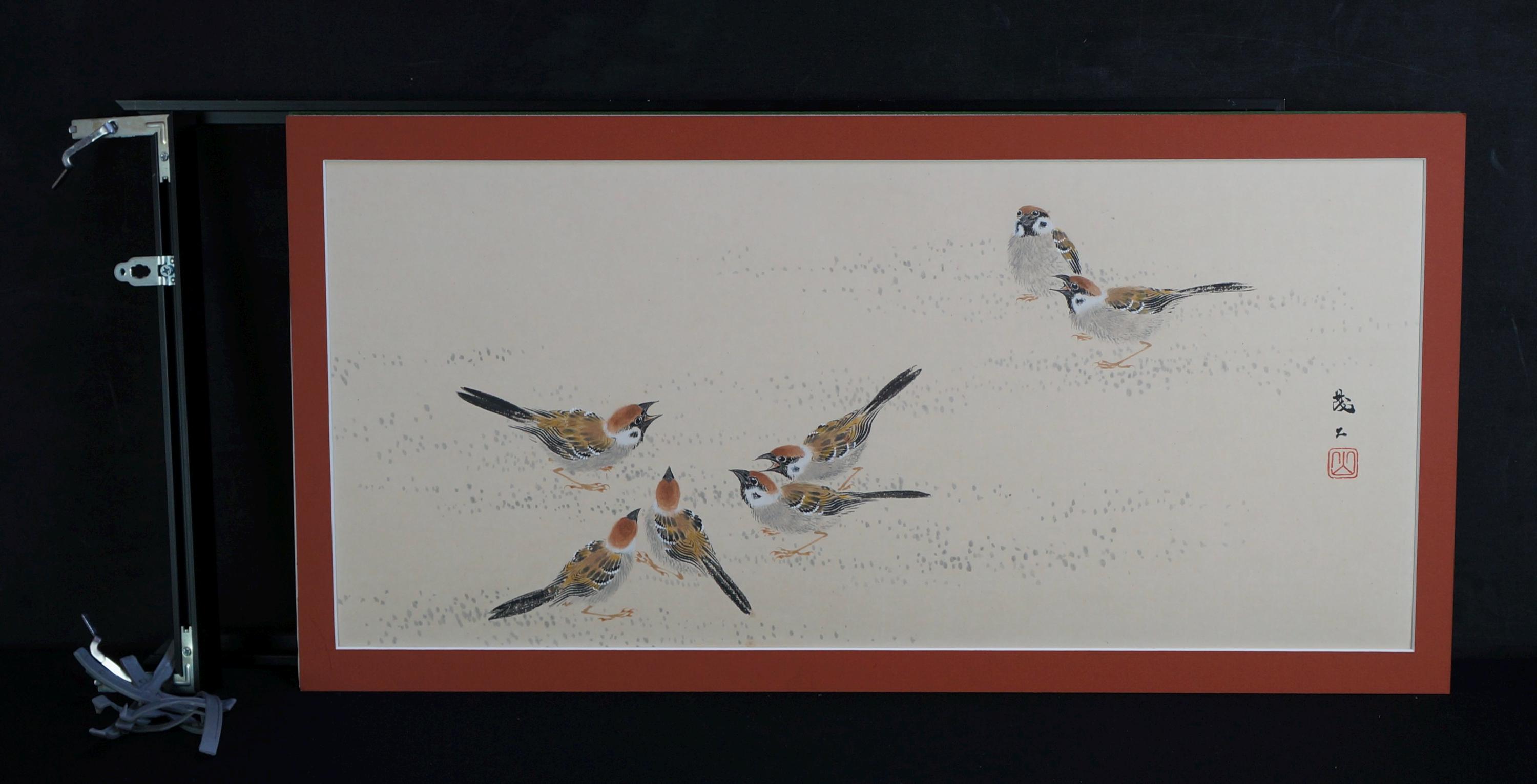 日本 雀 スズメと竹 手描き 紙に描く 1970年 水彩 - Etsy 日本