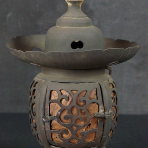 Antique Japan Buddhist temple lantern 1850 altar oil lamp