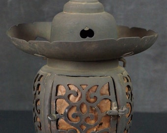 Antique Japan Buddhist temple lantern 1850 altar oil lamp
