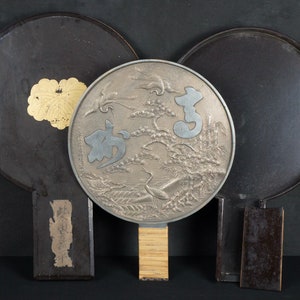 Antique Japan big bronze mirror Geisha wear 1880s craft