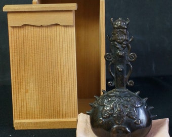 『4年保証』 日本 珠洲銅鐘 アンティーク 茶道工芸品 1880 年代 ロスト 工芸品