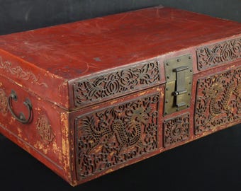 Japan chest Tansu wood and leather antique  craft 1900 interior furniture