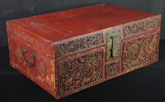 Japan Chest Tansu Wood and Leather Antique craft 1900 Interior