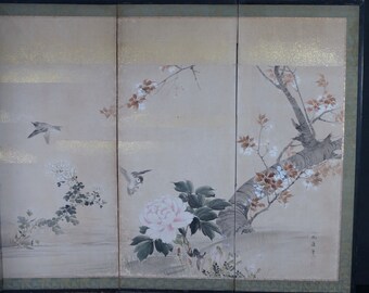 アンティーク 日本製 屏風 絵画 小さな屏風 手工芸品 1880年 - Etsy 日本