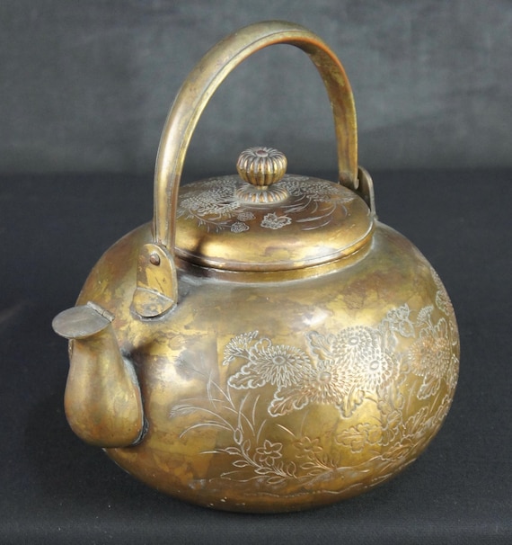 Antique Japan Bronze Kettle Yakan Hand Hammered Craft 1880 Sencha