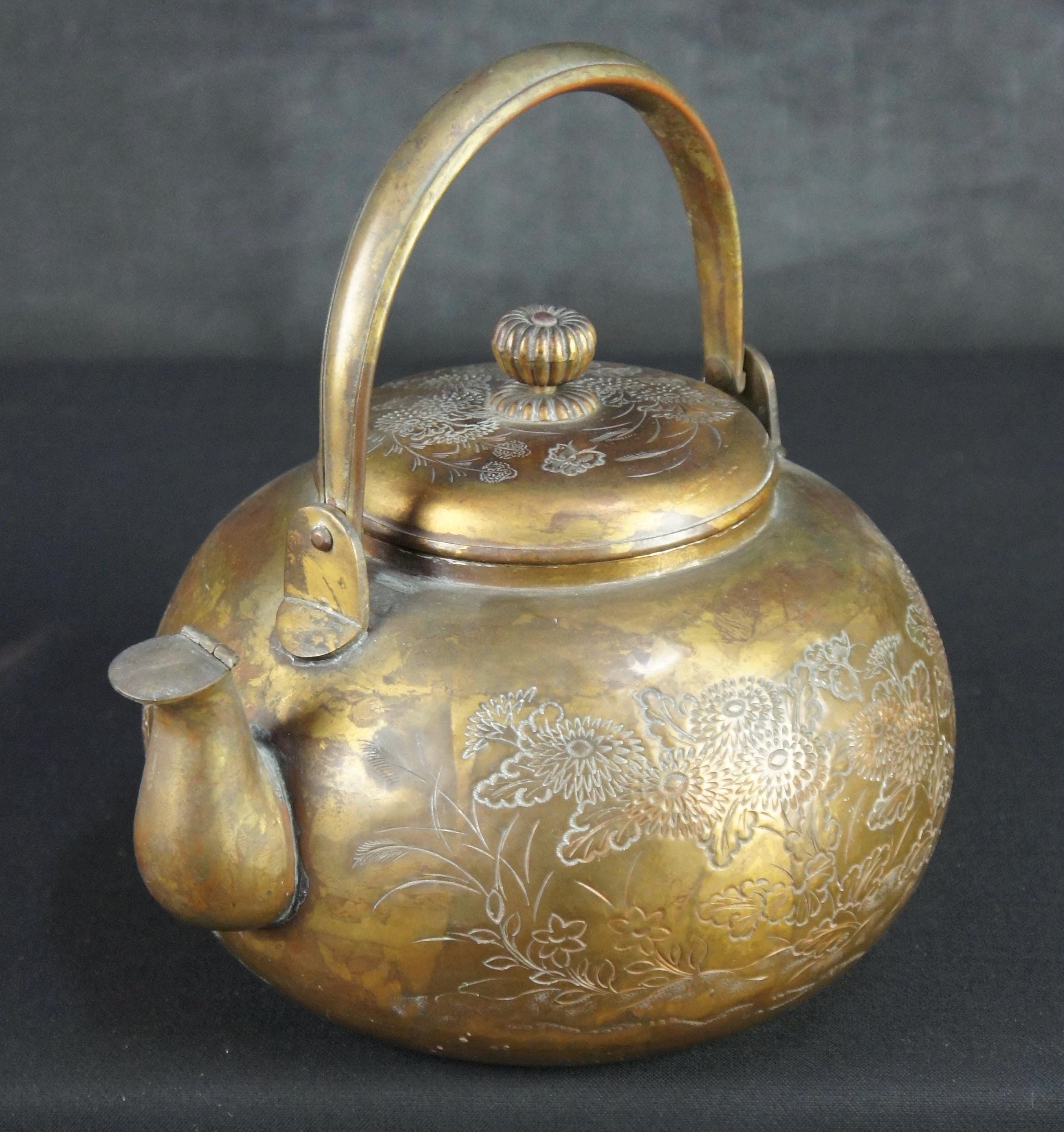 アンティーク 日本製 青銅 やかん ヤカン 手打ち 工芸品 1880 煎茶