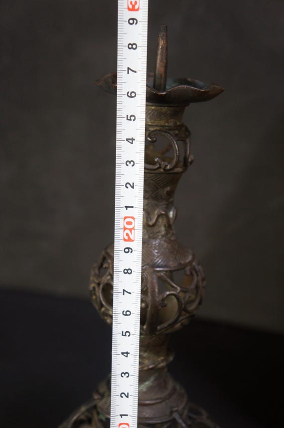 Antique Japanese Beppuzaiku Bronze Candle Stand Sculpture 1750