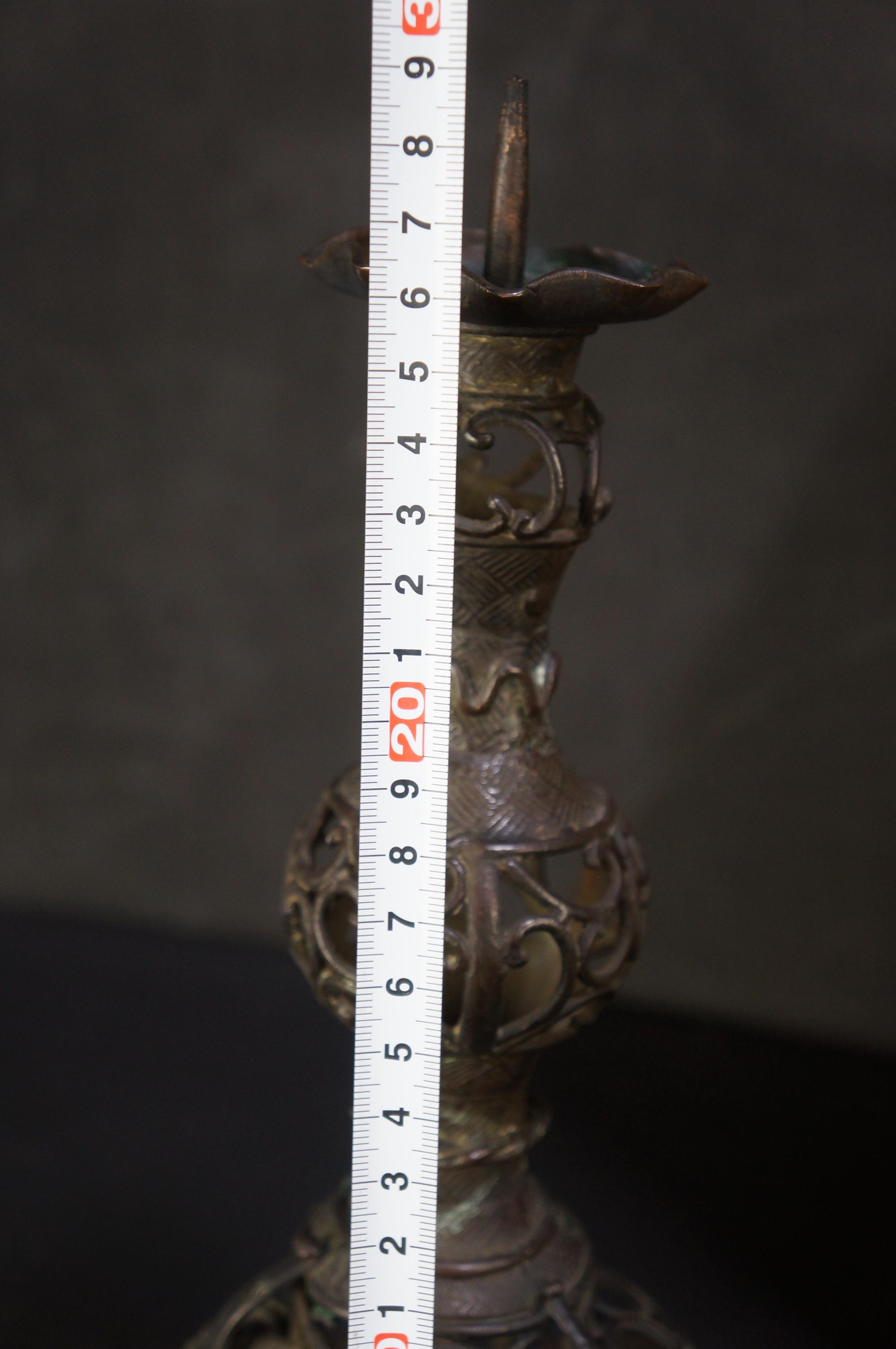 Antique Japanese Beppuzaiku Bronze Candle Stand Sculpture 1750