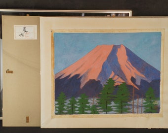 水彩画 日本画 富士山 雲海 額装品 富士山の水彩画：日本の桜のアート