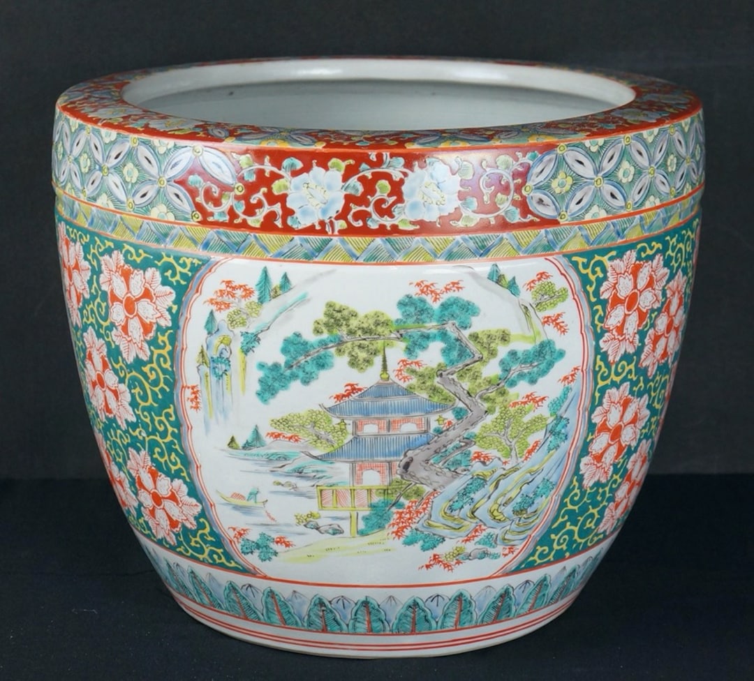 日本火鉢 伊万里焼 花瓶 1900年 ビッグサイズ ろう付け - Etsy 日本