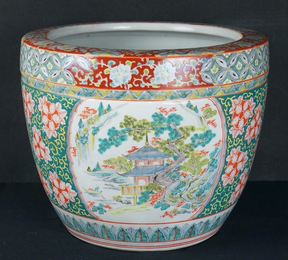 日本火鉢 伊万里焼 花瓶 1900年 ビッグサイズ ろう付け - Etsy 日本