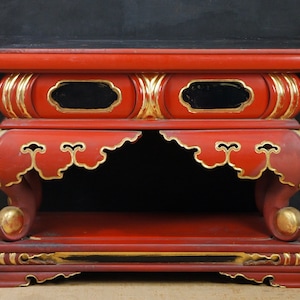 Japan Buddhist temple main altar offering table 1900 architecture interior