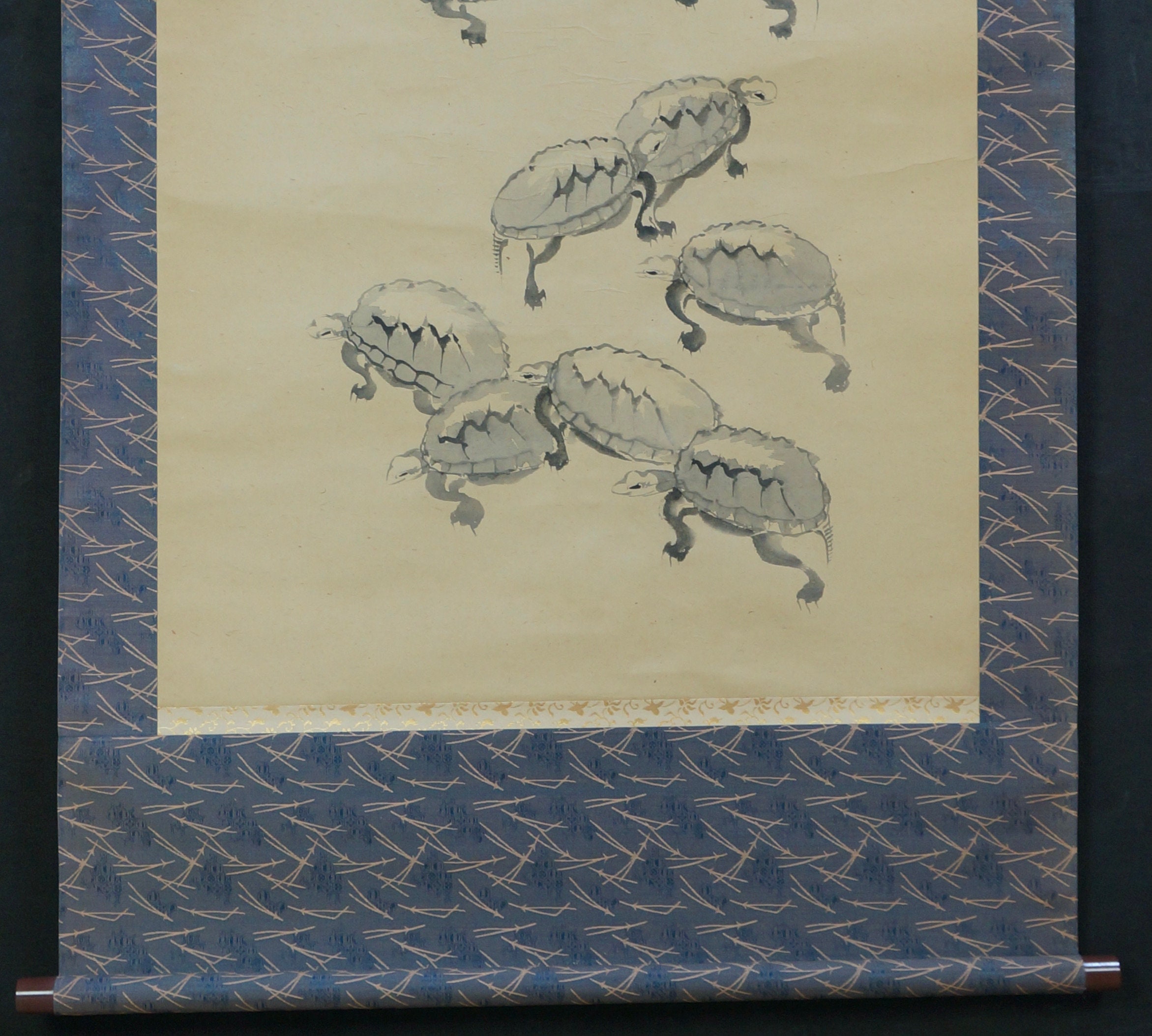 日本の水墨画 掛軸 老人と亀 日本の水墨画 掛軸 老人と亀