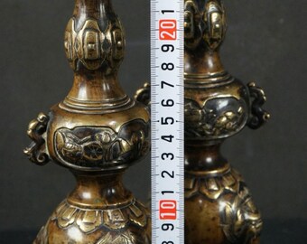 アンティーク仏教燭台日本製ブロンズキャンドルスタンド 1900年製