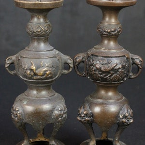 Japan Butsudan bronze candle stand Buddhist shrine 1900 craft