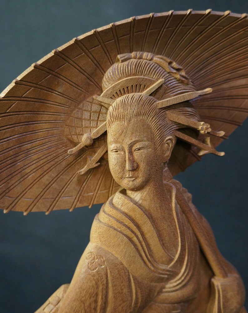 Japan Wood Carving Geisha Maiko Hand Carved Wood 1980s Etsy