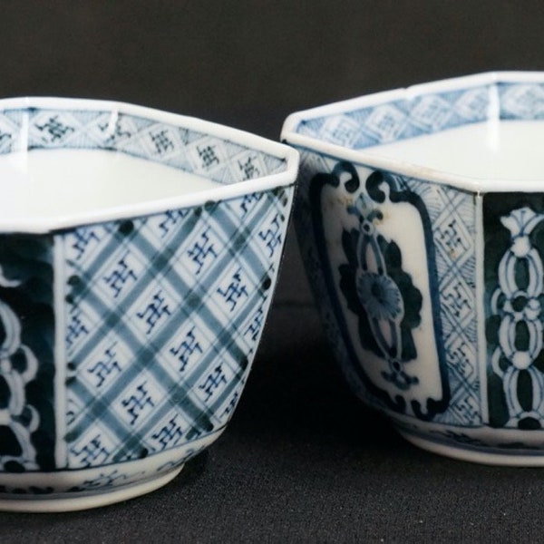 Japon Sometsuke petite assiette profonde en céramique des années 1900 Yakimono artisanat