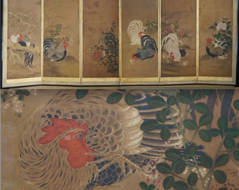 アンティークの大きな日本の禅画 1750年代 屏風芸術 日本インテリア風